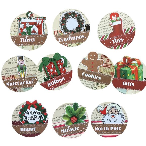 10 Christmas Junk Journal Ephemera Handmade Sewn Scrapbooking Embellishments mq - Picture 1 of 9